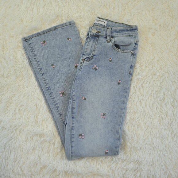 Ashley Mason Premium Jeans Boot Cut With Pink Flowers Juniors Size 0/24 - Picture 5 of 5